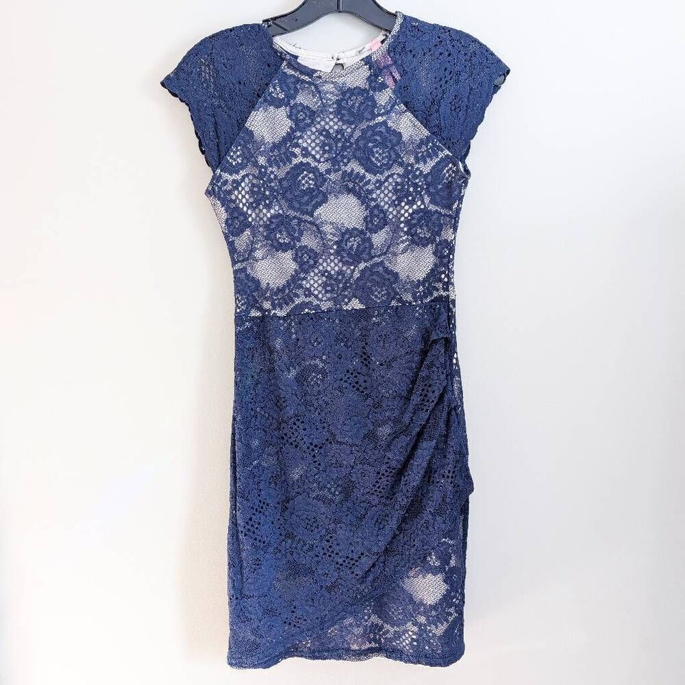 Lipsy UK Lace Bodycon Short Sleeve Dress Navy